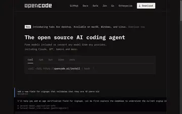 OpenCode screenshot, an AI coding editor in the IDE Matrix